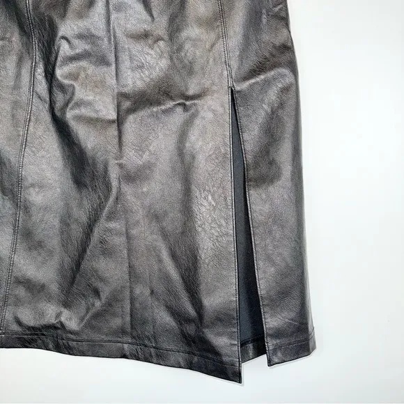 Spanx Leather-Like Midi Skirt In Black Size Small