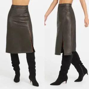 Spanx Leather-Like Midi Skirt In Black Size Small