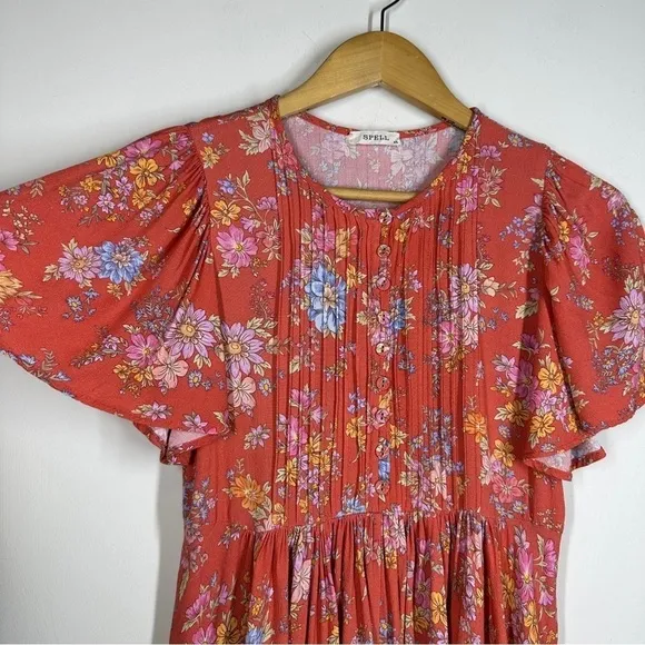 Spell and the Gypsy Meadowland Flutter Sleeve Mini Dress Poppy XS