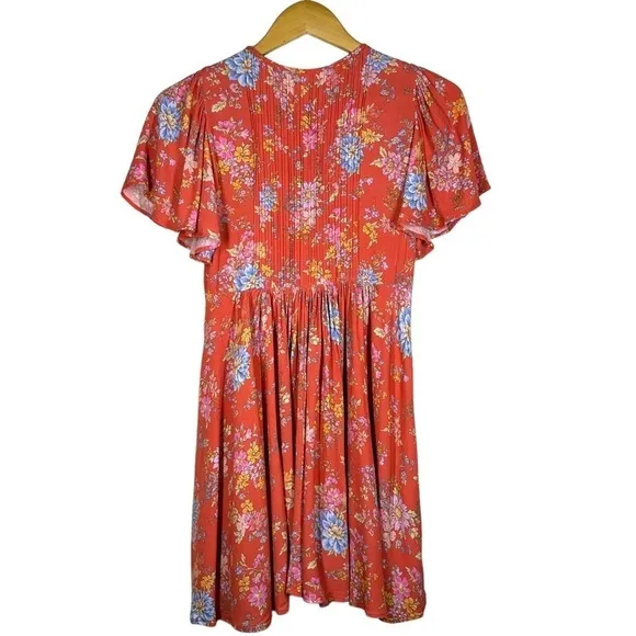 Spell and the Gypsy Meadowland Flutter Sleeve Mini Dress Poppy XS