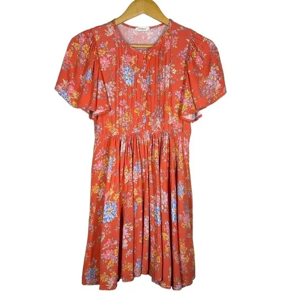 Spell and the Gypsy Meadowland Flutter Sleeve Mini Dress Poppy XS