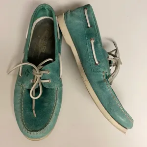 SPERRY Green Leather Top Sider Loafer Shoes 11.5