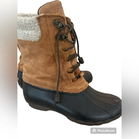SPERRY sz 8 WOMENS SYREN TALL DUCK Waterproof Rubber Boot BROWN TAN GUC RARE