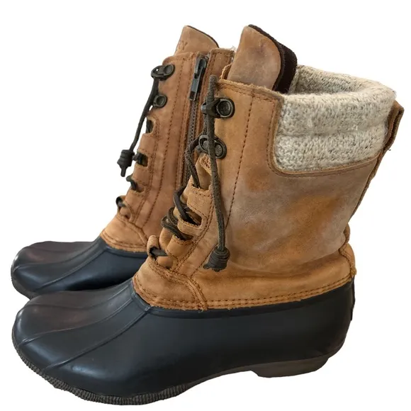 SPERRY sz 8 WOMENS SYREN TALL DUCK Waterproof Rubber Boot BROWN TAN GUC RARE