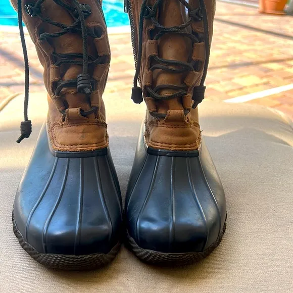 SPERRY sz 8 WOMENS SYREN TALL DUCK Waterproof Rubber Boot BROWN TAN GUC RARE