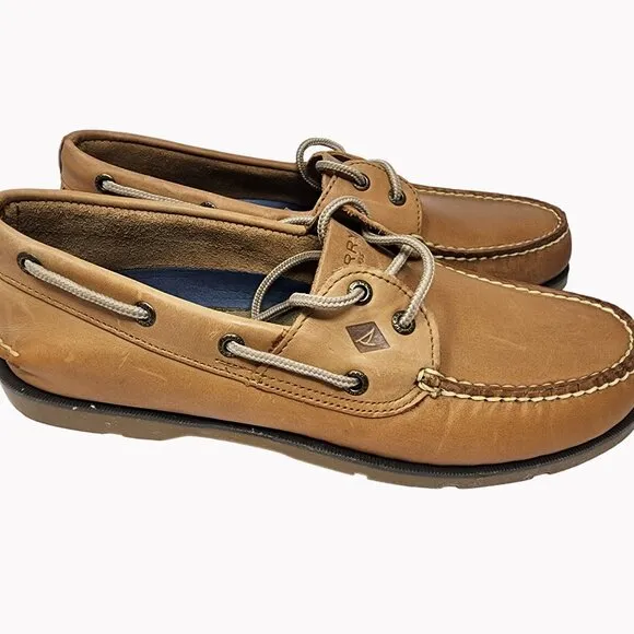 Sperry top sider Mens 10.5 Tan Leather Boat Shoes Classic Style NEW