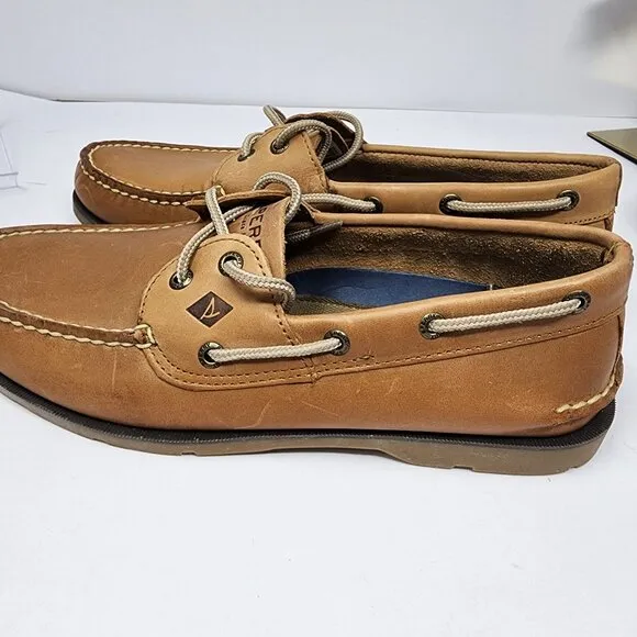 Sperry top sider Mens 10.5 Tan Leather Boat Shoes Classic Style NEW