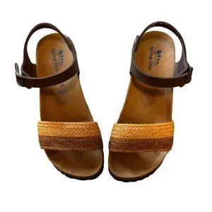 Spring Step Brown Leather Cork Wedge Woven Sandals Size 39 or 8.5 NEW