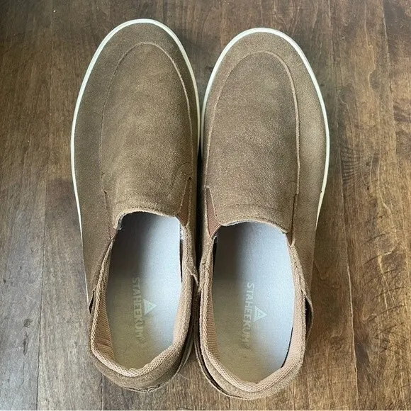 Staheekum Brown Genuine Suede Flip Side Loafers Shoes with Crash Back, size 9.5