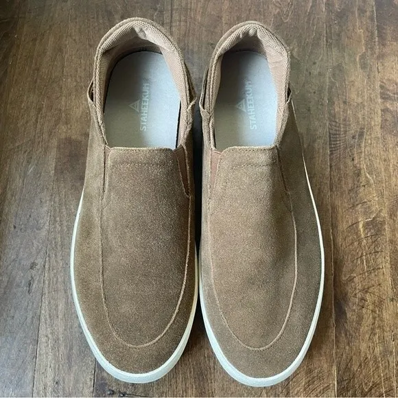 Staheekum Brown Genuine Suede Flip Side Loafers Shoes with Crash Back, size 9.5