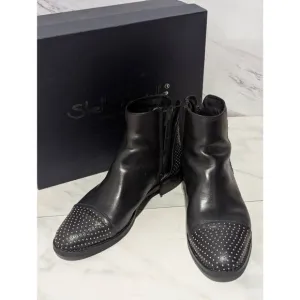Stellemonelle Women's Black Italian Leather Silver Stud Embellished Ankle Boots