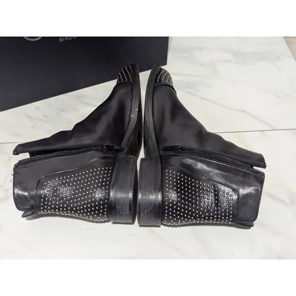 Stellemonelle Women's Black Italian Leather Silver Stud Embellished Ankle Boots