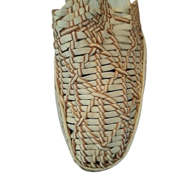 Stephanie kelian made france cream wedge woven leather strappy sandals 8
