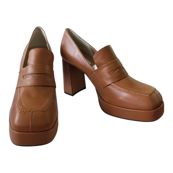Steve Madden Carmel Brown Leather Platform Loafers Size 11 New
