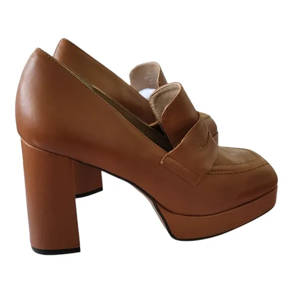 Steve Madden Carmel Brown Leather Platform Loafers Size 11 New