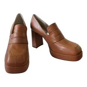 Steve Madden Carmel Brown Leather Platform Loafers Size 11 New