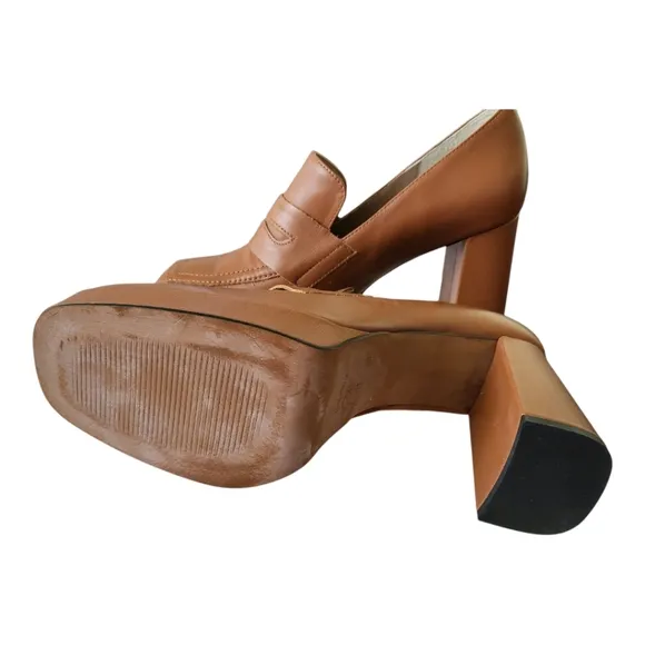 Steve Madden Carmel Brown Leather Platform Loafers Size 11 New