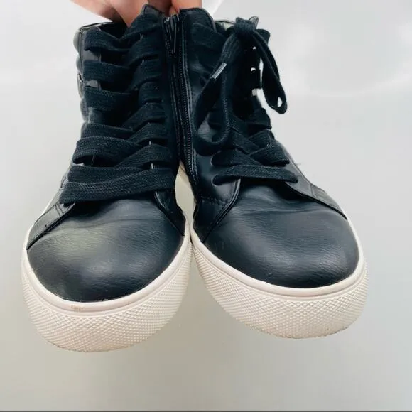 STEVE MADDEN Euriah Black High Top Quilted Vegan Leather Lace Up Sneaker Shoes 7
