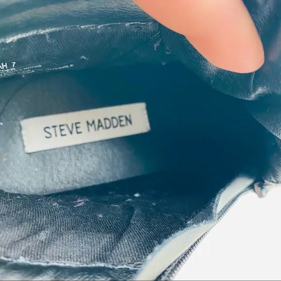 STEVE MADDEN Euriah Black High Top Quilted Vegan Leather Lace Up Sneaker Shoes 7