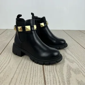 Steve Madden Girls Sugarr Little Kid/Big Kid Studded Ankle Boots Black Gold $65