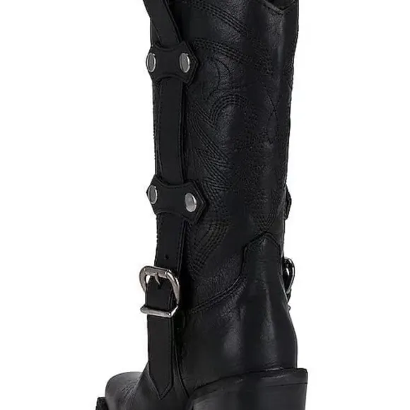 Steve Madden Jerica Black Leather Western Cowboy Boots Made in Italy