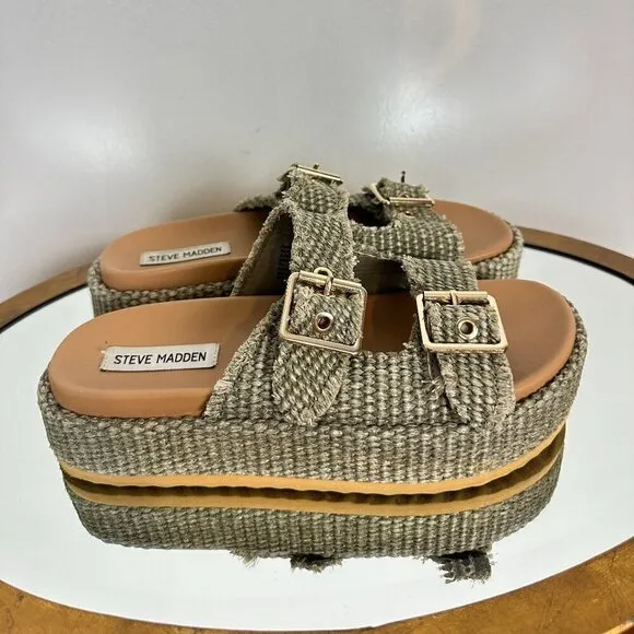 STEVE MADDEN Karrigan Womens Platform Sandals in Olive Size US 8.5