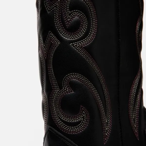 Steve Madden Lasso Women's Black Embroidered Western Cowboy Boots New