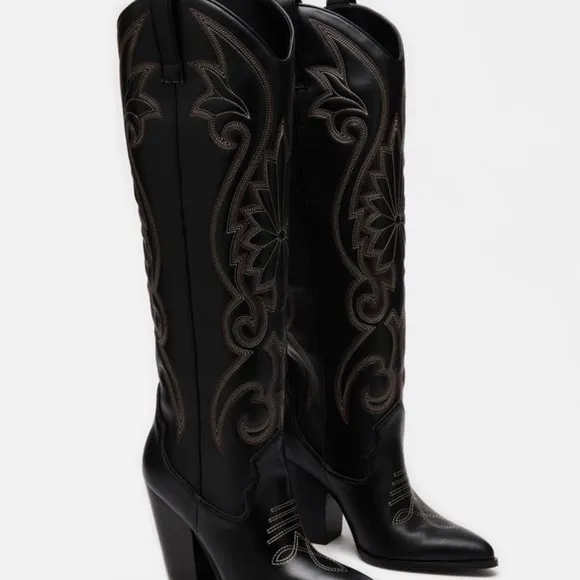 Steve Madden Lasso Women's Black Embroidered Western Cowboy Boots New