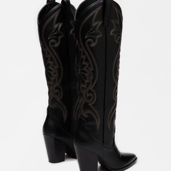 Steve Madden Lasso Women's Black Embroidered Western Cowboy Boots New