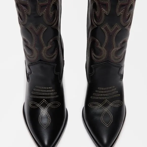 Steve Madden Lasso Women's Black Embroidered Western Cowboy Boots New