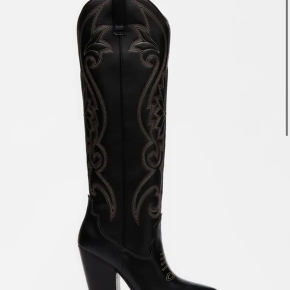 Steve Madden Lasso Women's Black Embroidered Western Cowboy Boots New