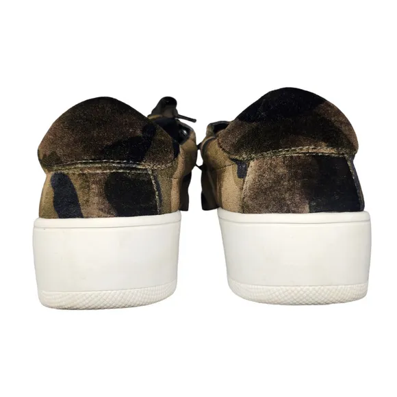 Steve Madden Shoes Womens 7 Velour Camouflage Green Brown Sneakers Low Top Satin