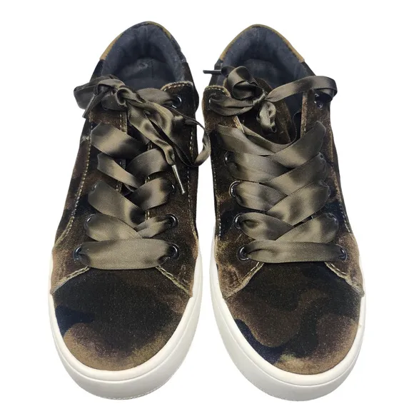Steve Madden Shoes Womens 7 Velour Camouflage Green Brown Sneakers Low Top Satin