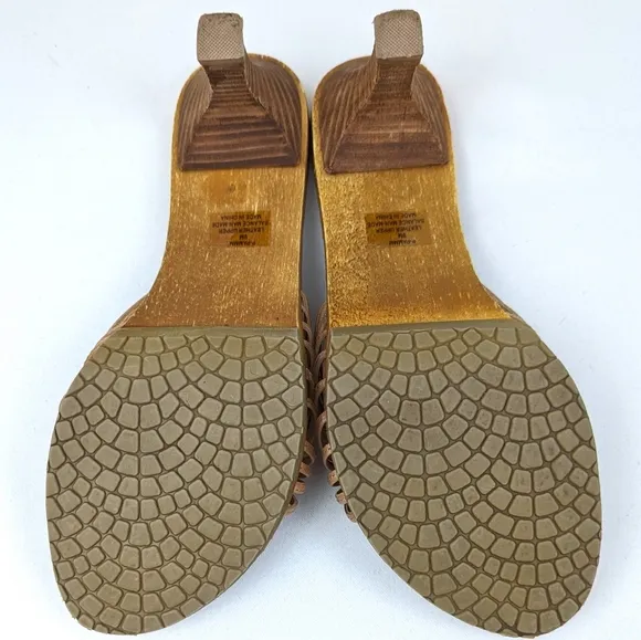 Steve Madden Strappy Platform Slide Sandal Woven Leather Stacked Heel Tan size 9