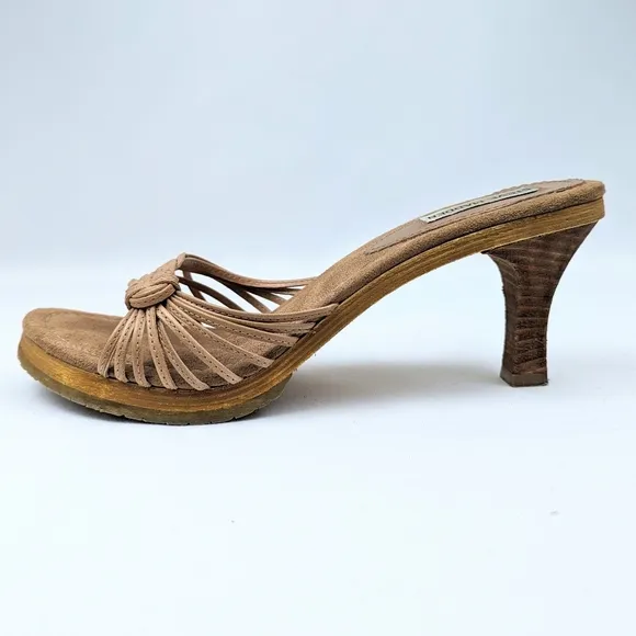 Steve Madden Strappy Platform Slide Sandal Woven Leather Stacked Heel Tan size 9