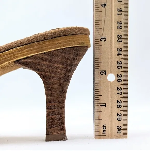 Steve Madden Strappy Platform Slide Sandal Woven Leather Stacked Heel Tan size 9