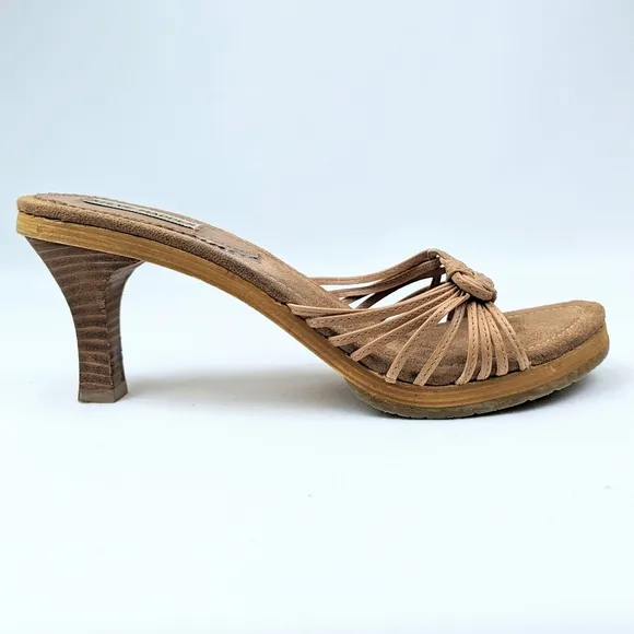 Steve Madden Strappy Platform Slide Sandal Woven Leather Stacked Heel Tan size 9
