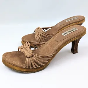 Steve Madden Strappy Platform Slide Sandal Woven Leather Stacked Heel Tan size 9