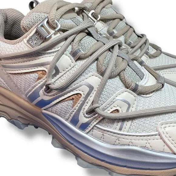 Steve Madden Watts Sneakers Women's 7.5 Beige Mesh Chunky Trail Bungee Cord Lace