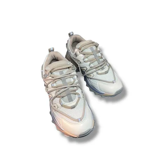 Steve Madden Watts Sneakers Women's 7.5 Beige Mesh Chunky Trail Bungee Cord Lace