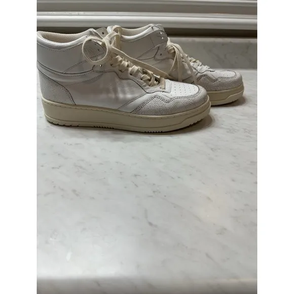 Steve Madden Wayne High Top Sneakers White Leather Crackle Size 10 Made Italy