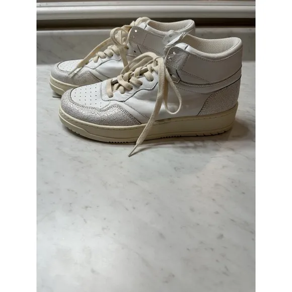 Steve Madden Wayne High Top Sneakers White Leather Crackle Size 10 Made Italy