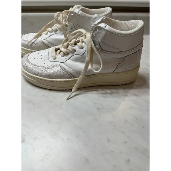 Steve Madden Wayne High Top Sneakers White Leather Crackle Size 10 Made Italy