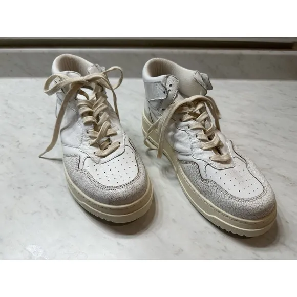 Steve Madden Wayne High Top Sneakers White Leather Crackle Size 10 Made Italy