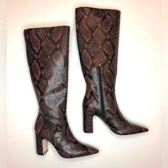 Steve Madden Women's Brown Evey Tall Boot Snakeskin Knee-High Boots Size- 7.5