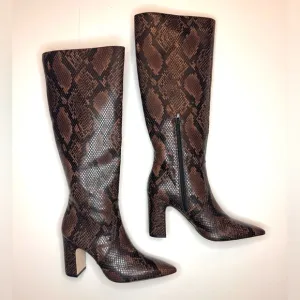 Steve Madden Women's Brown Evey Tall Boot Snakeskin Knee-High Boots Size- 7.5