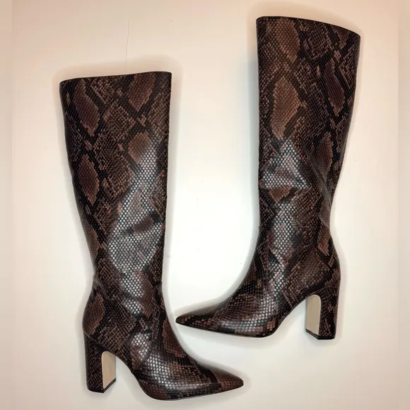 Steve Madden Women's Brown Evey Tall Boot Snakeskin Knee-High Boots Size- 7.5