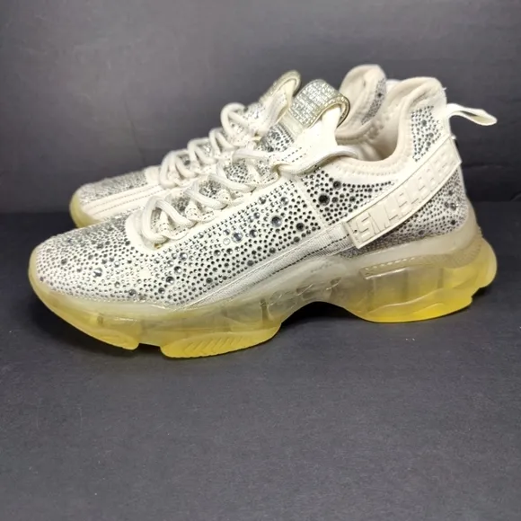 Steve Madden Women's Maxima Rhinestone Sneakes Off White Platform Shoes Size 9.5