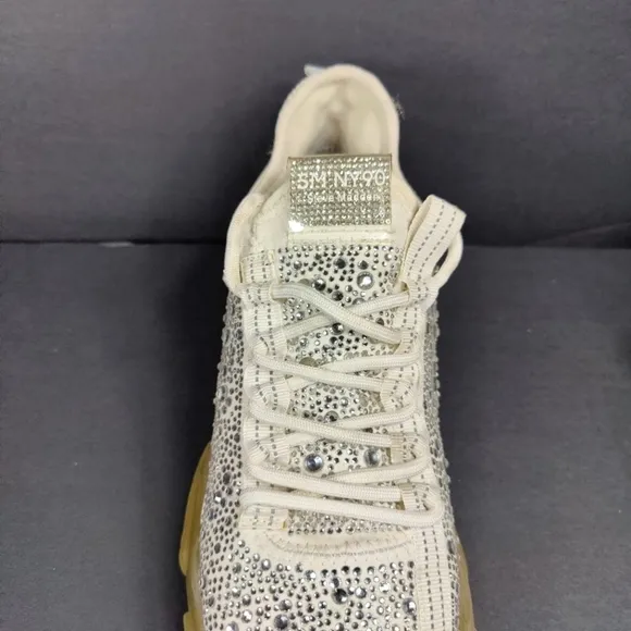 Steve Madden Women's Maxima Rhinestone Sneakes Off White Platform Shoes Size 9.5