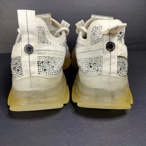 Steve Madden Women's Maxima Rhinestone Sneakes Off White Platform Shoes Size 9.5
